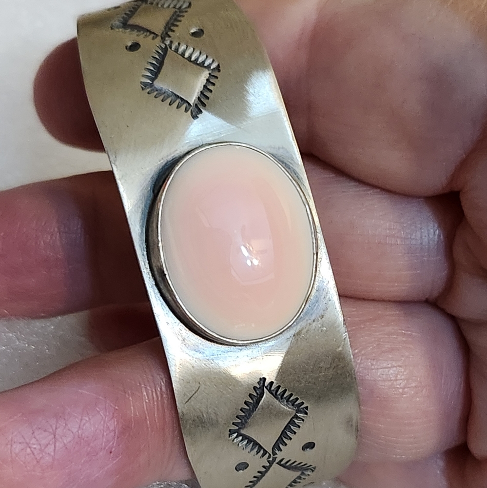 Sterling Silver & Pink Conch Cuff By Mark Yazzie